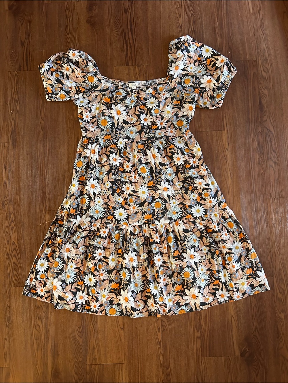 a.n.a Black Floral Midi Dress with White & Orange Daisies